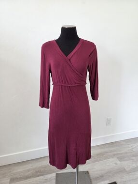 Emberley Soft Jersey Knit Wrap Style Dress Burgundy Nursing Friendly Comfy Small